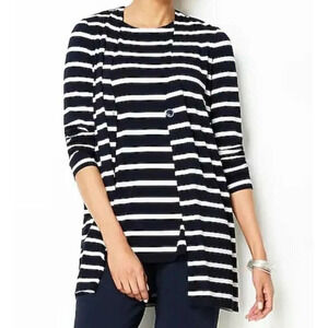 J. Jill Wearever Blue & Cream Striped Cardigan Size XL Lycra Stretch Women’s